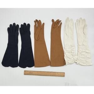 Vintage Lot 3 Pairs Women's Long Evening Gloves Hansen Size 6.5 Ruched Scalloped